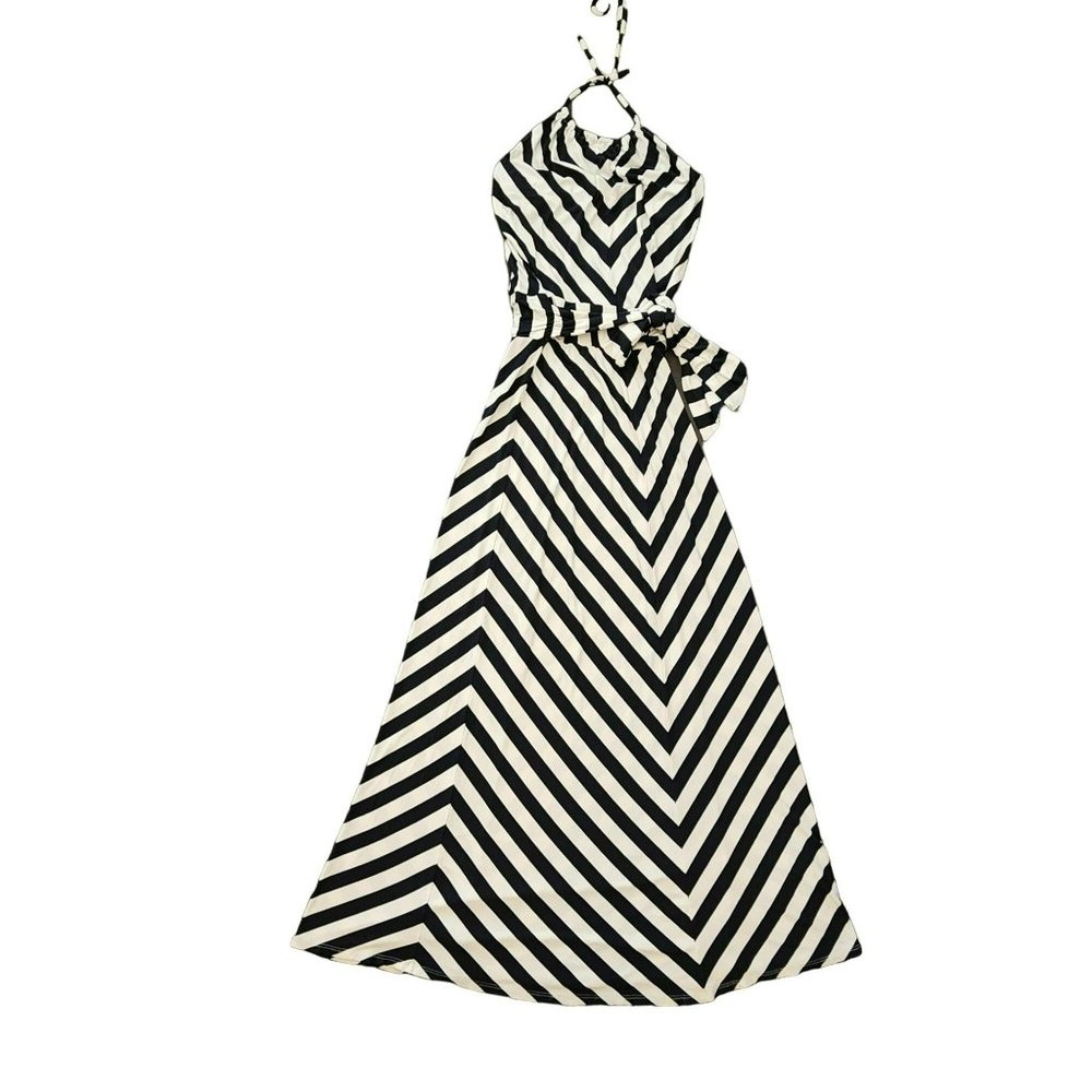 Micael Stars Striped Halter Maxi Dress Size Medium